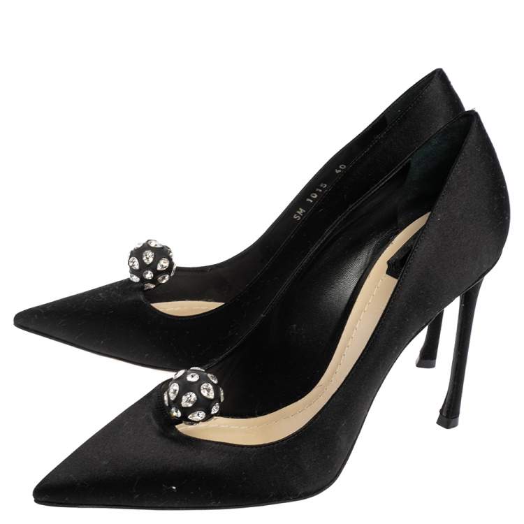Pre Owned Dior Black Satin Pointed Toe Disco Ball Pumps Size 40