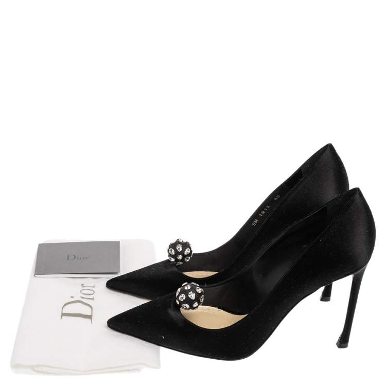 Pre Owned Dior Black Satin Pointed Toe Disco Ball Pumps Size 40