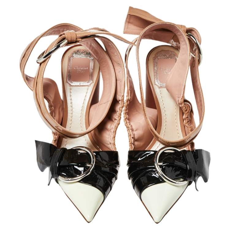 Pre Owned Dior Multicolor Patent Leather Conquest Buckle Detail Ankle Wrap Sandals Size 36