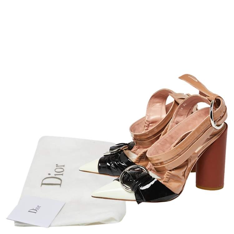 Pre Owned Dior Multicolor Patent Leather Conquest Buckle Detail Ankle Wrap Sandals Size 36