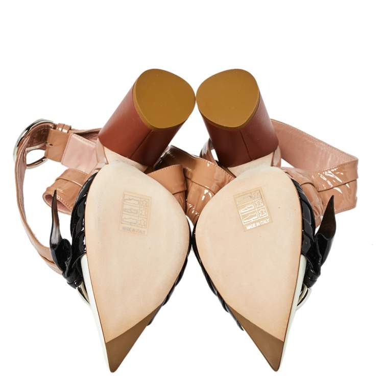 Pre Owned Dior Multicolor Patent Leather Conquest Buckle Detail Ankle Wrap Sandals Size 36