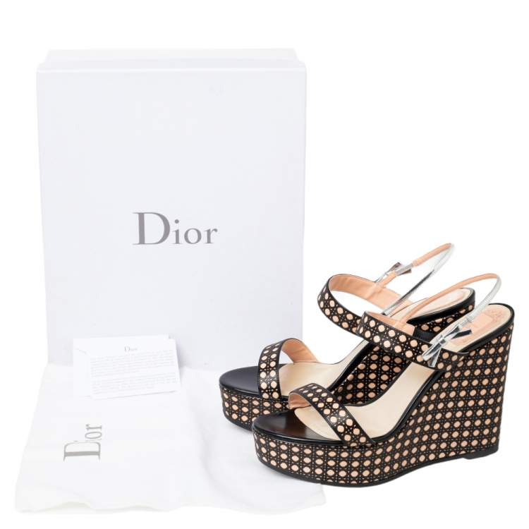 Pre Owned Dior Tricolor Cannage Leather Wedge Platform Open Toe Sandals Size 40