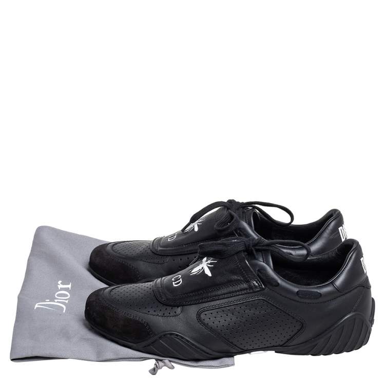 Pre Owned Dior Black Leather and Suede CD Bee Low Top Sneakers Size 37.5