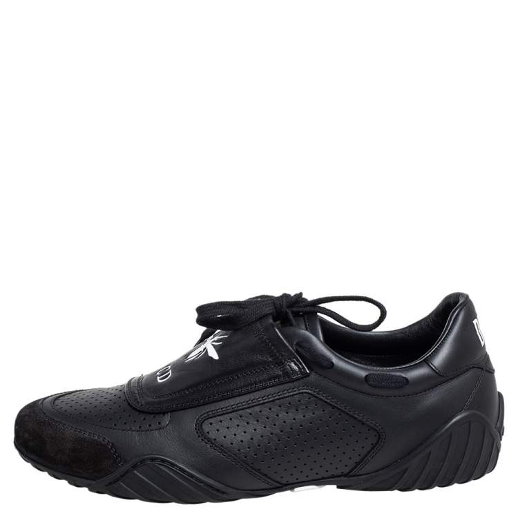 Pre Owned Dior Black Leather and Suede CD Bee Low Top Sneakers Size 37.5