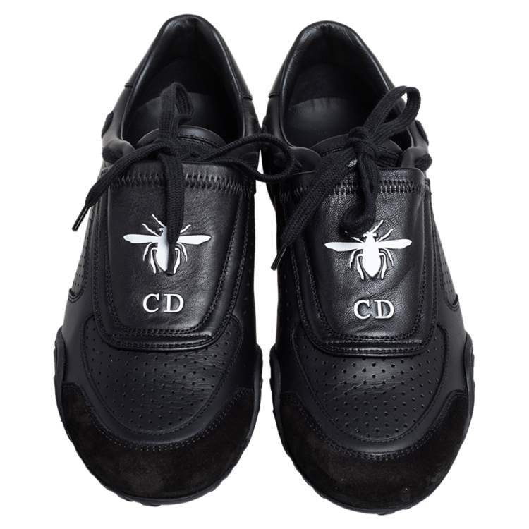 Pre Owned Dior Black Leather and Suede CD Bee Low Top Sneakers Size 37.5