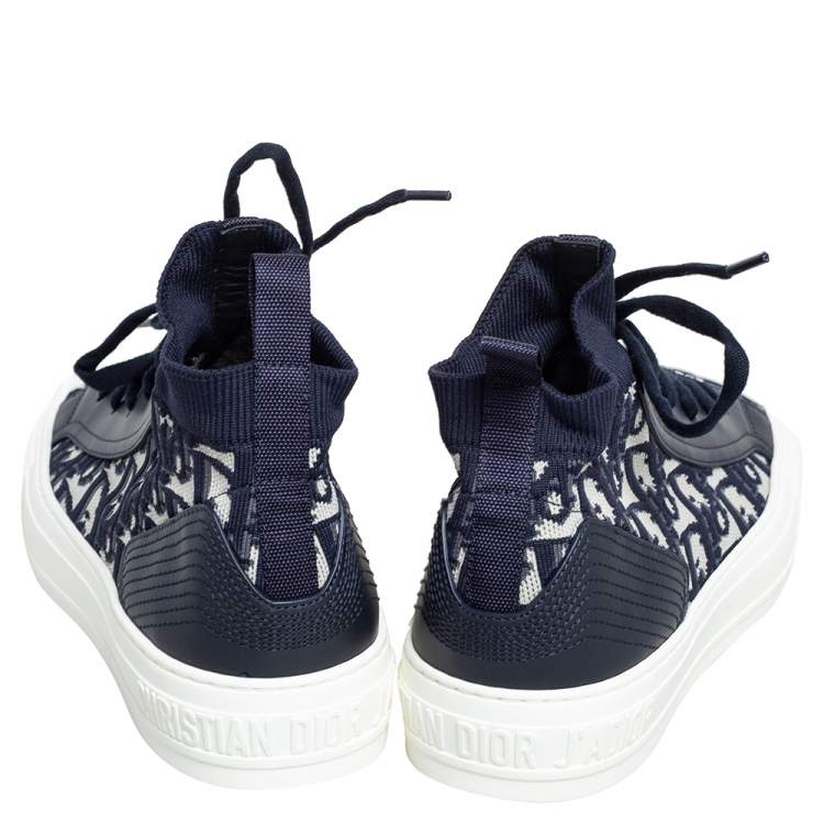 Pre Owned Dior Blue/White Technical Knit and Leather Walk'n'Dior High-Top Sneakers Size 36