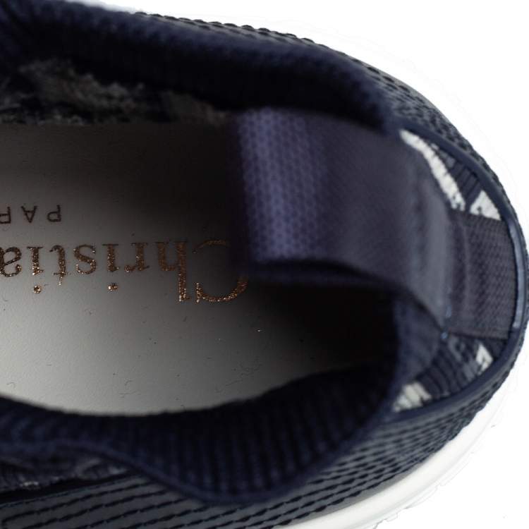 Pre Owned Dior Blue/White Technical Knit and Leather Walk'n'Dior High-Top Sneakers Size 36