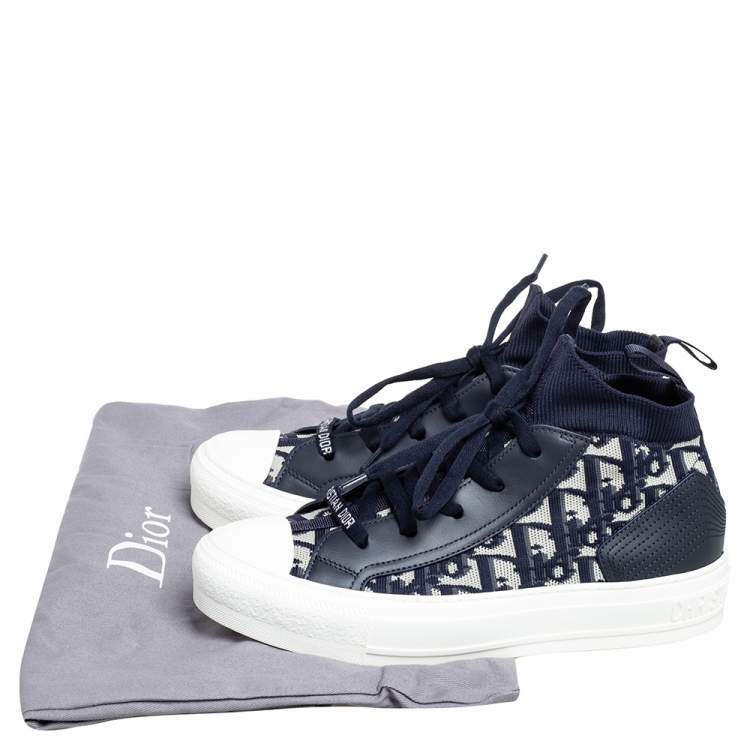 Pre Owned Dior Blue/White Technical Knit and Leather Walk'n'Dior High-Top Sneakers Size 36