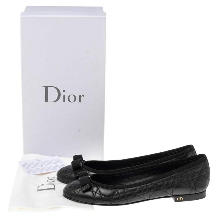 Pre Owned Dior Black Cannage Leather My Bow Ballet Flats Size 37.5