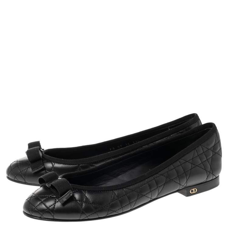 Pre Owned Dior Black Cannage Leather My Bow Ballet Flats Size 37.5