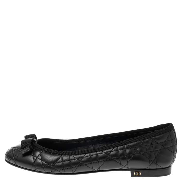 Pre Owned Dior Black Cannage Leather My Bow Ballet Flats Size 37.5