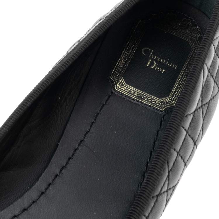 Pre Owned Dior Black Cannage Leather My Bow Ballet Flats Size 37.5