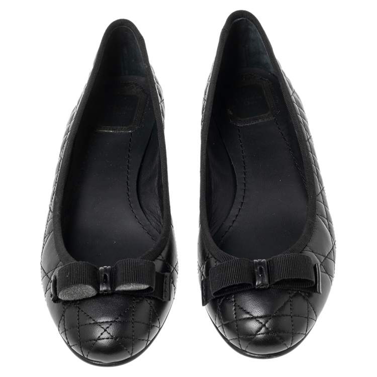 Pre Owned Dior Black Cannage Leather My Bow Ballet Flats Size 37.5