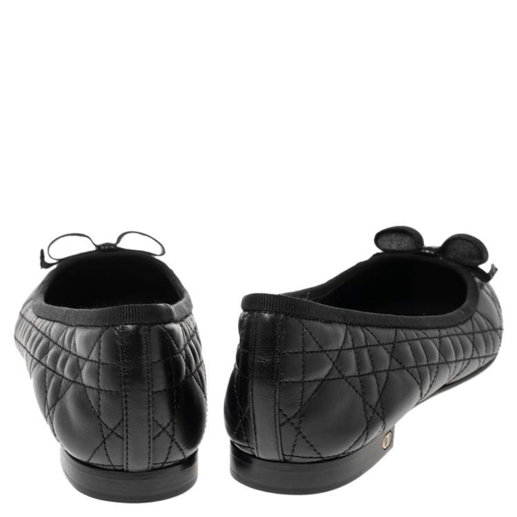 Pre Owned Dior Black Cannage Leather My Bow Ballet Flats Size 37.5