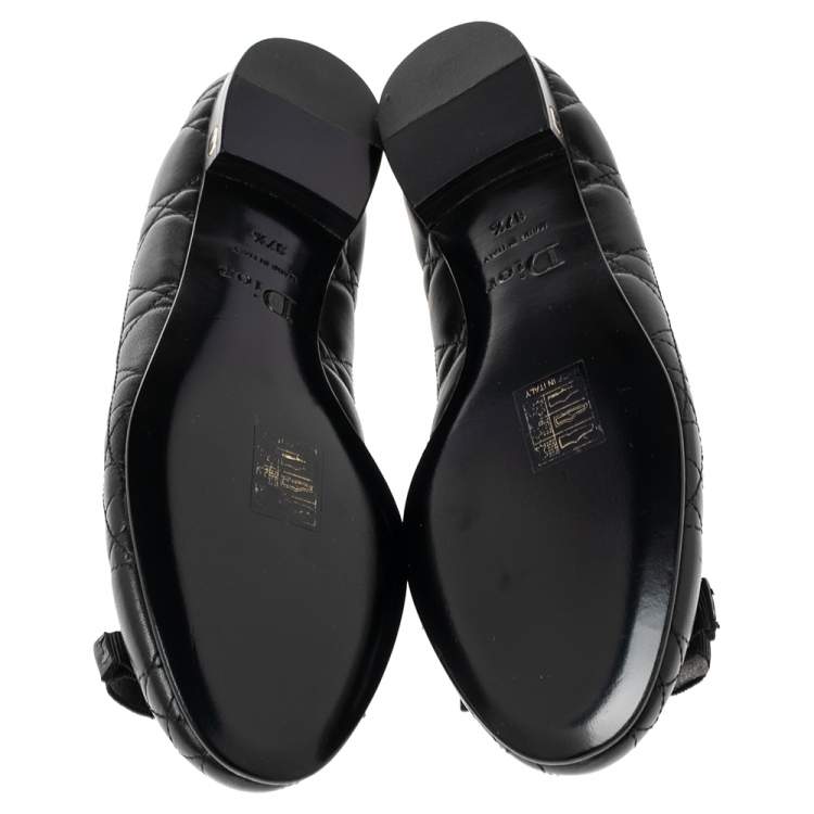 Pre Owned Dior Black Cannage Leather My Bow Ballet Flats Size 37.5