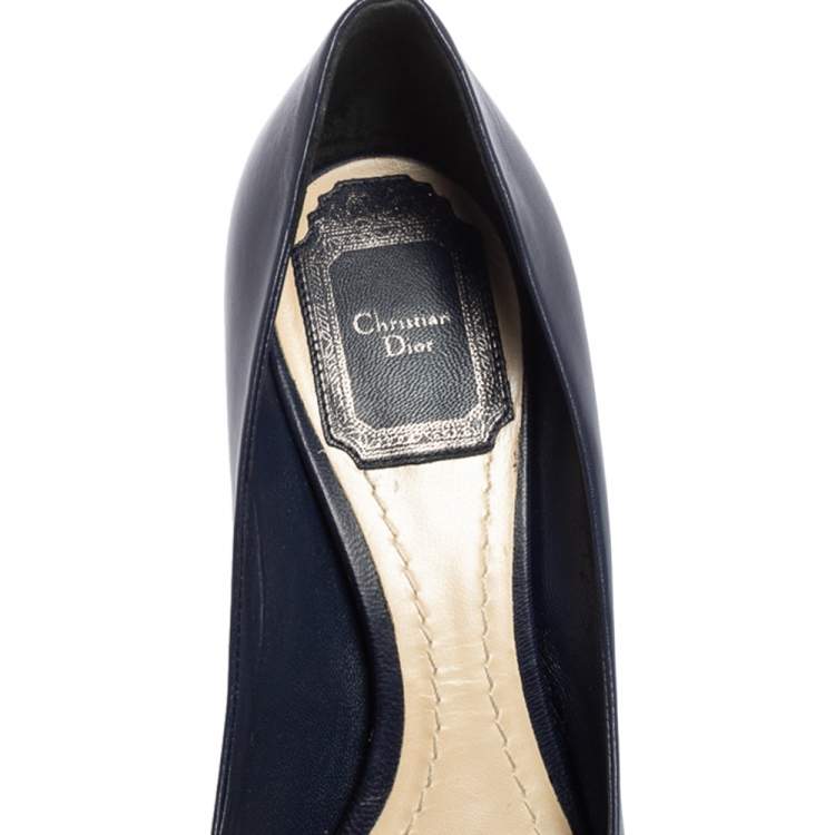 Pre Owned Dior Navy Blue Leather Declinaison Defile Open Toe Pumps Size 36