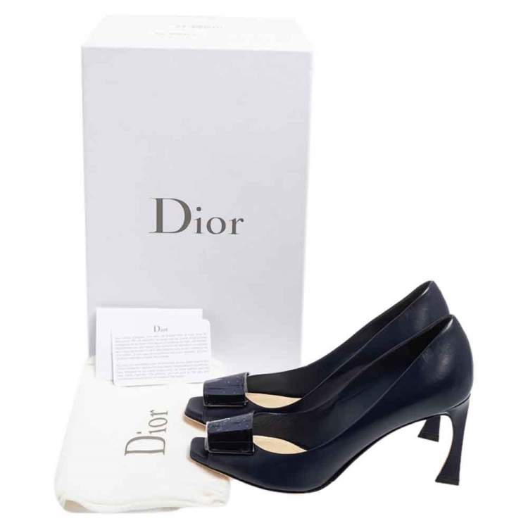 Pre Owned Dior Navy Blue Leather Declinaison Defile Open Toe Pumps Size 36