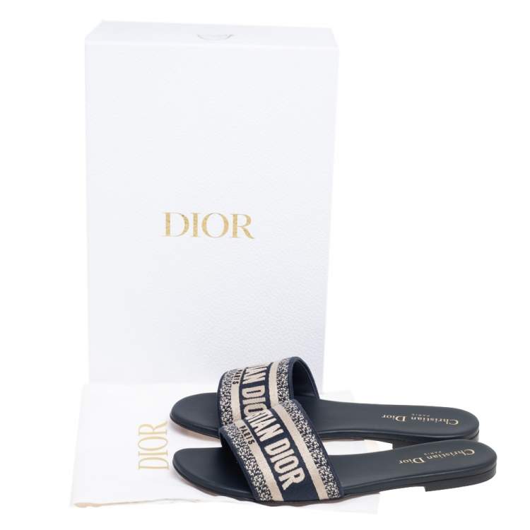 Pre Owned Dior Blue Cotton Blend Dway Flat Mules Size 37.5