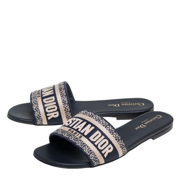 Pre Owned Dior Blue Cotton Blend Dway Flat Mules Size 37.5