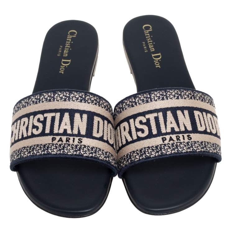Pre Owned Dior Blue Cotton Blend Dway Flat Mules Size 37.5