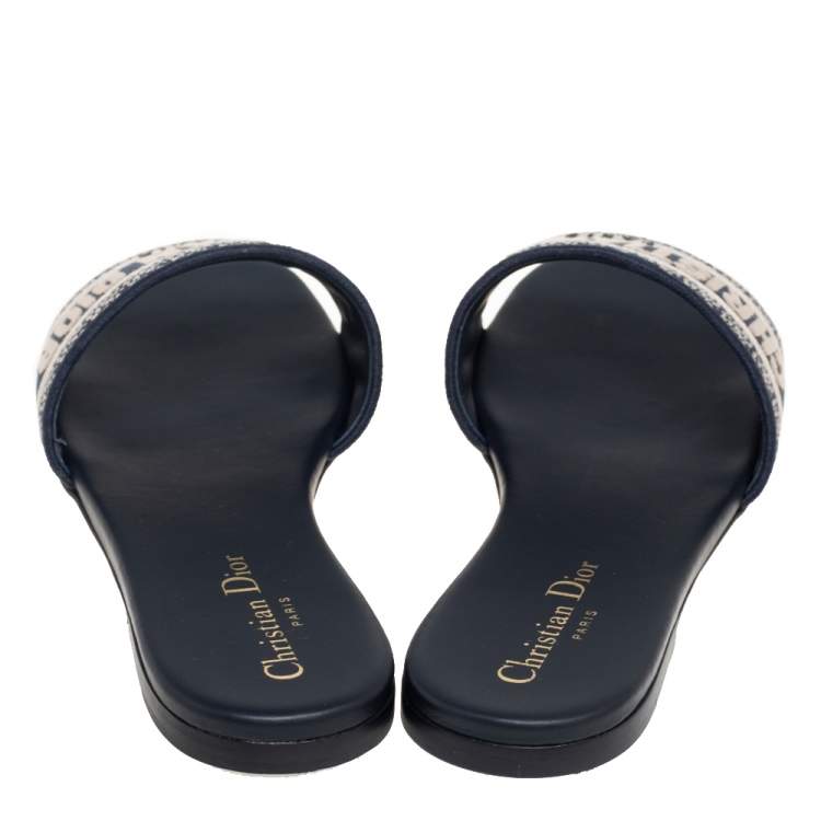 Pre Owned Dior Blue Cotton Blend Dway Flat Mules Size 37.5