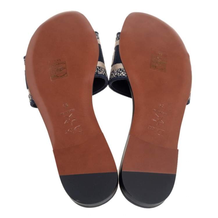 Pre Owned Dior Blue Cotton Blend Dway Flat Mules Size 37.5