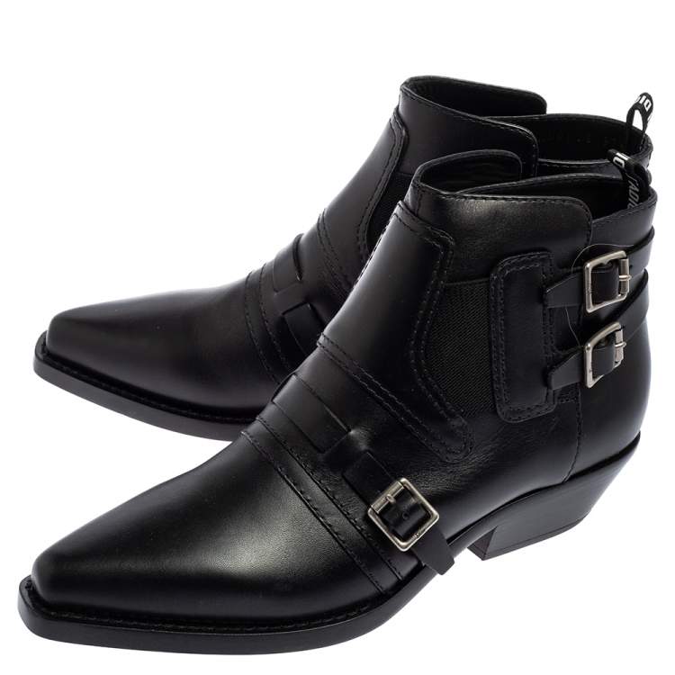 Pre Owned Dior Black Leather Buckle Ankle Boots Size 37.5