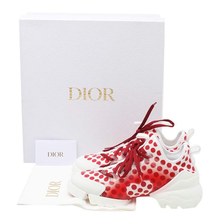 Pre Owned Dior White-Red Fabric And Rubber D-Connect Dioramour Sneakers Size 36.5