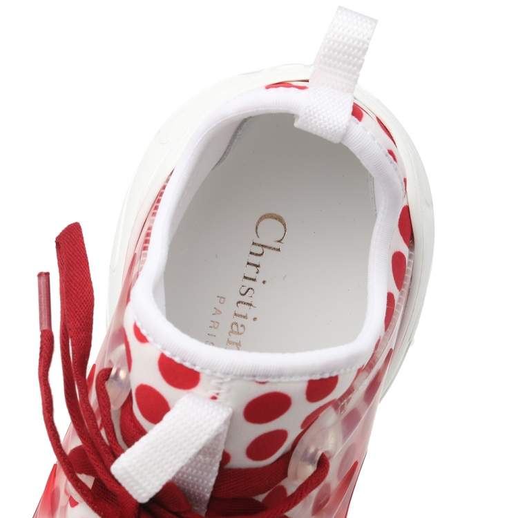 Pre Owned Dior White-Red Fabric And Rubber D-Connect Dioramour Sneakers Size 36.5