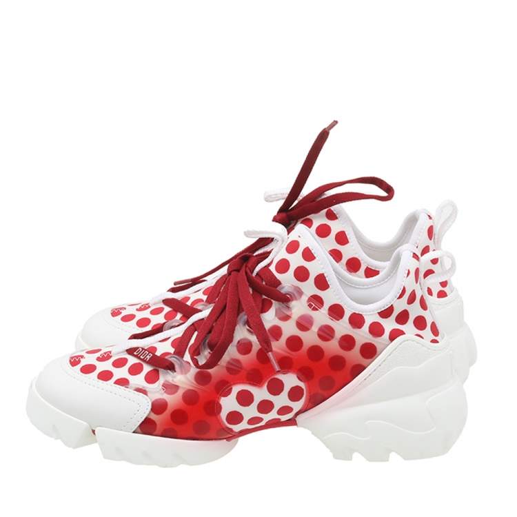 Pre Owned Dior White-Red Fabric And Rubber D-Connect Dioramour Sneakers Size 36.5