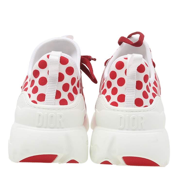 Pre Owned Dior White-Red Fabric And Rubber D-Connect Dioramour Sneakers Size 36.5