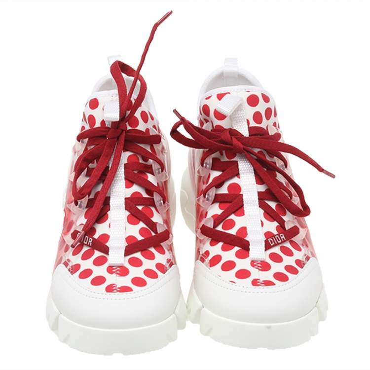 Pre Owned Dior White-Red Fabric And Rubber D-Connect Dioramour Sneakers Size 36.5