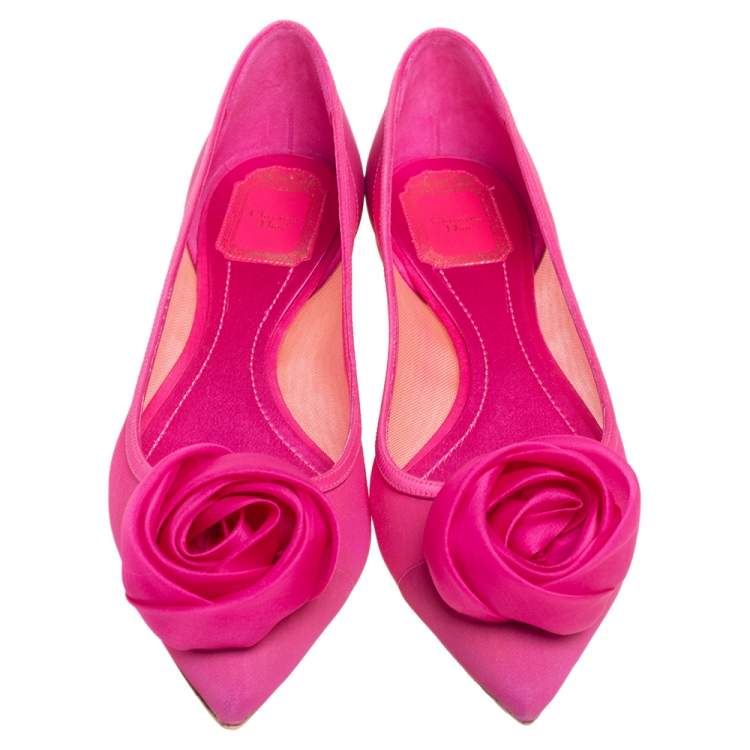 Pre Owned Dior Pink Net  Pointed Toe Flow Ballet Flats Size 38.5