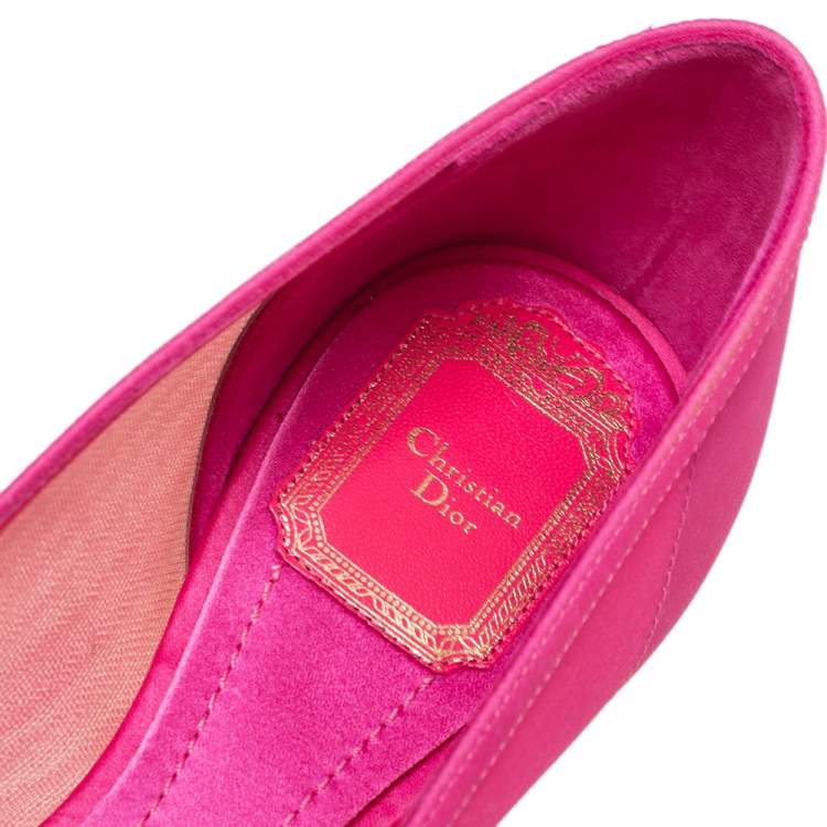 Pre Owned Dior Pink Net  Pointed Toe Flow Ballet Flats Size 38.5