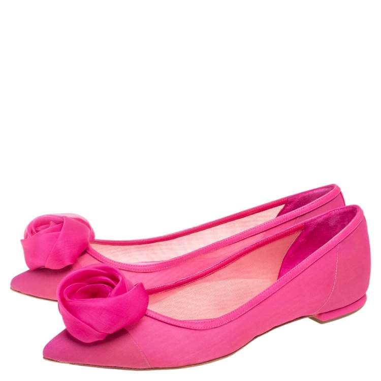 Pre Owned Dior Pink Net  Pointed Toe Flow Ballet Flats Size 38.5