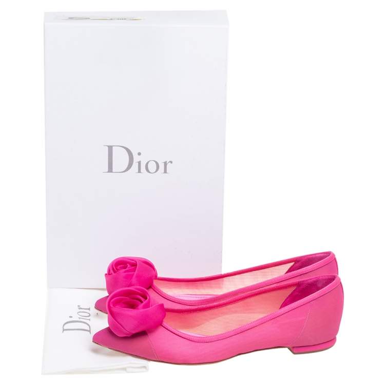 Pre Owned Dior Pink Net  Pointed Toe Flow Ballet Flats Size 38.5