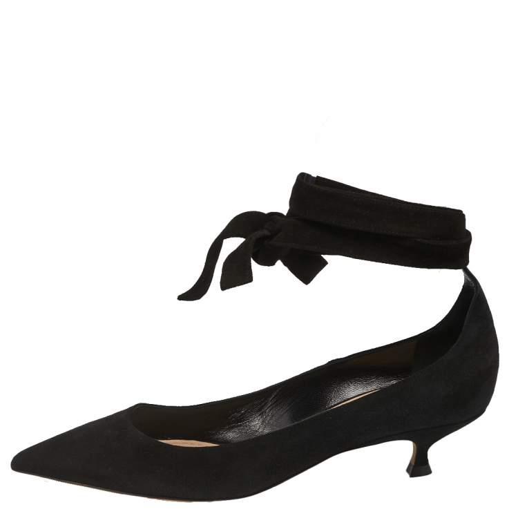 Pre Owned Dior Black Suede Pointed Toe Ankle Wrap Pumps Size 37.5
