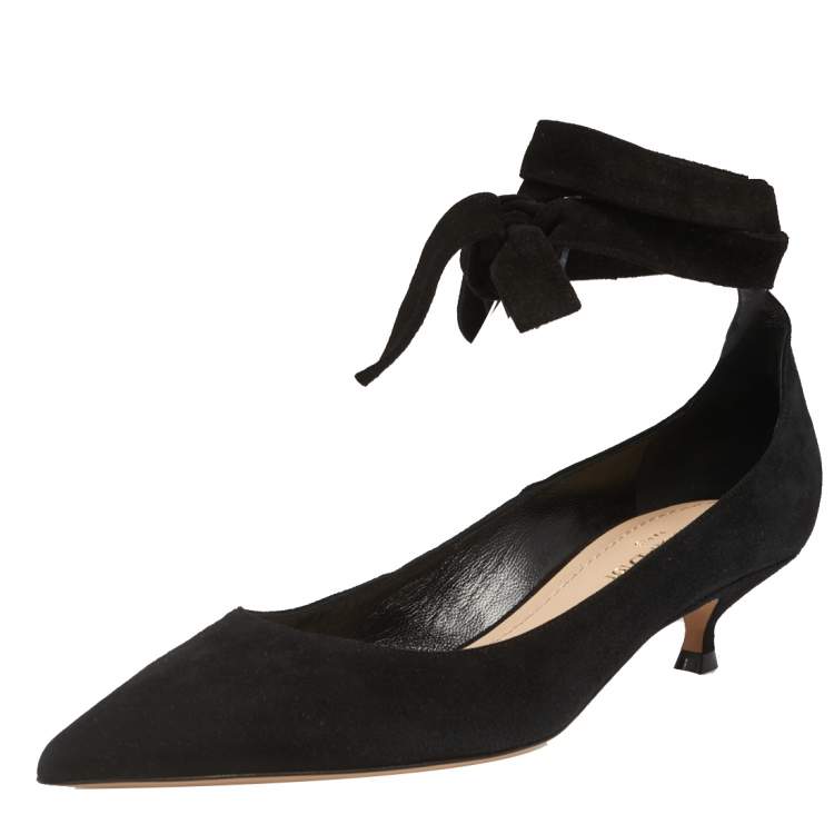 Pre Owned Dior Black Suede Pointed Toe Ankle Wrap Pumps Size 37.5