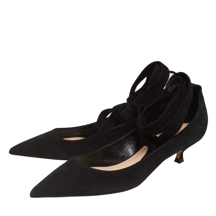 Pre Owned Dior Black Suede Pointed Toe Ankle Wrap Pumps Size 37.5