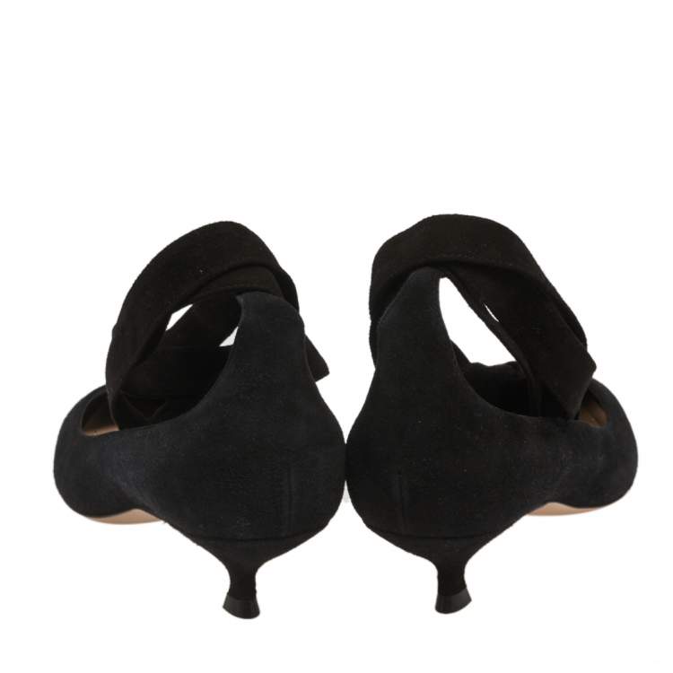 Pre Owned Dior Black Suede Pointed Toe Ankle Wrap Pumps Size 37.5