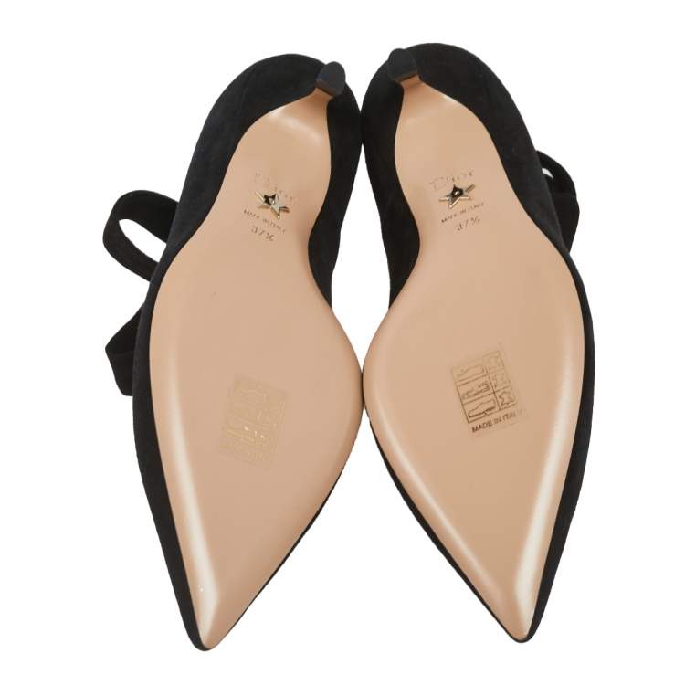 Pre Owned Dior Black Suede Pointed Toe Ankle Wrap Pumps Size 37.5