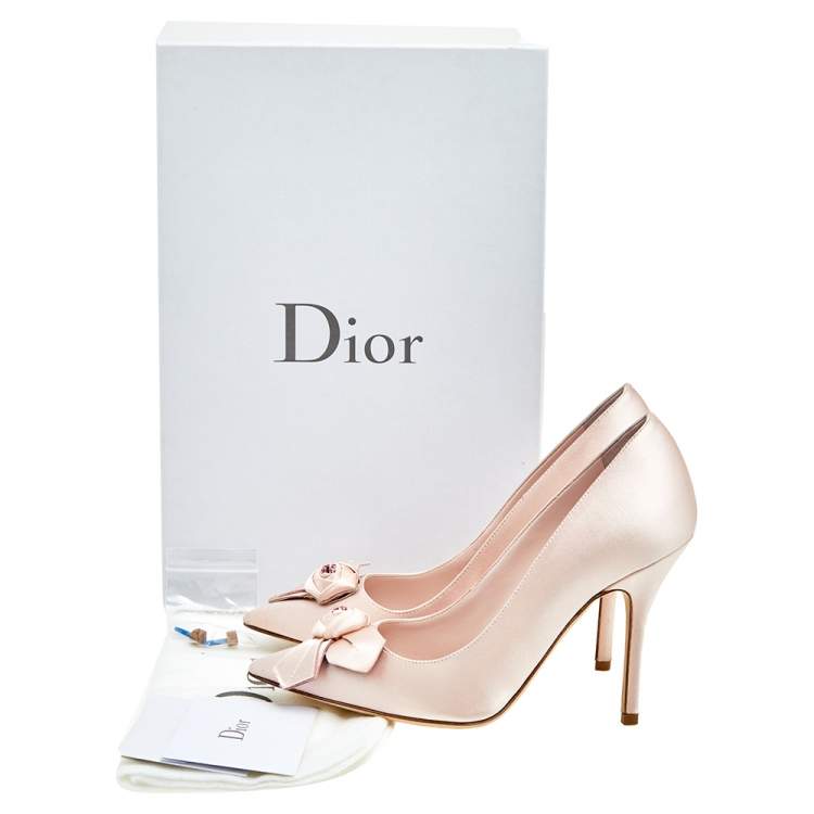Pre Owned Dior Blush Pink Satin Rose Pointed Toe Pumps Size 35