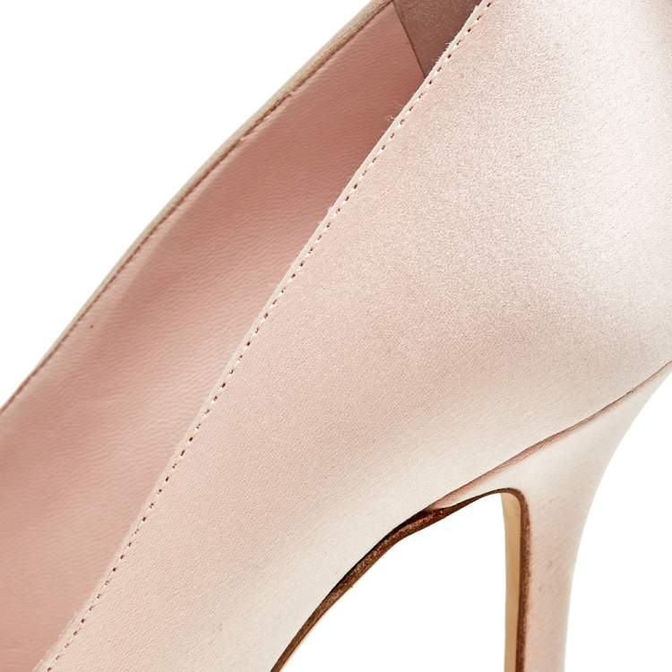 Pre Owned Dior Blush Pink Satin Rose Pointed Toe Pumps Size 35