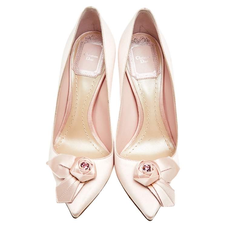 Pre Owned Dior Blush Pink Satin Rose Pointed Toe Pumps Size 35