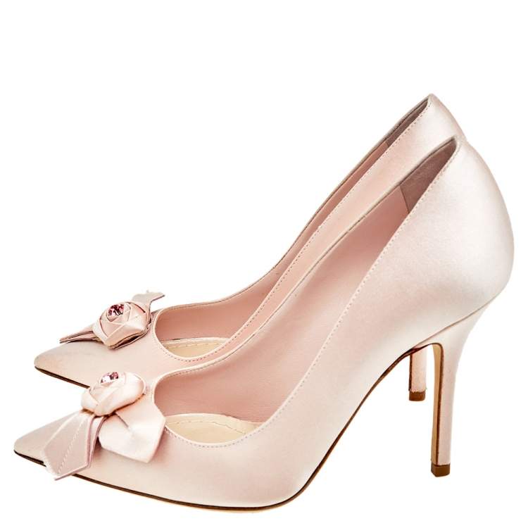 Pre Owned Dior Blush Pink Satin Rose Pointed Toe Pumps Size 35