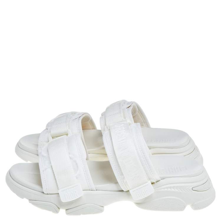 Pre Owned Dior White Fabric D- Wander Slide Sandals Size 40