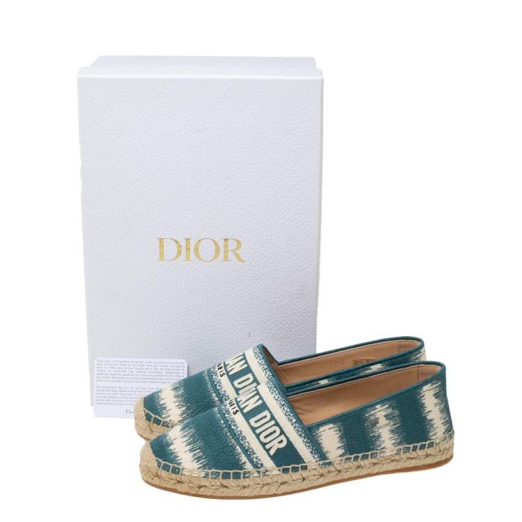 Pre Owned Dior Blue/White Embroidered Cotton Fabric Granville D Stripe Espadrille Flats Size 38.5