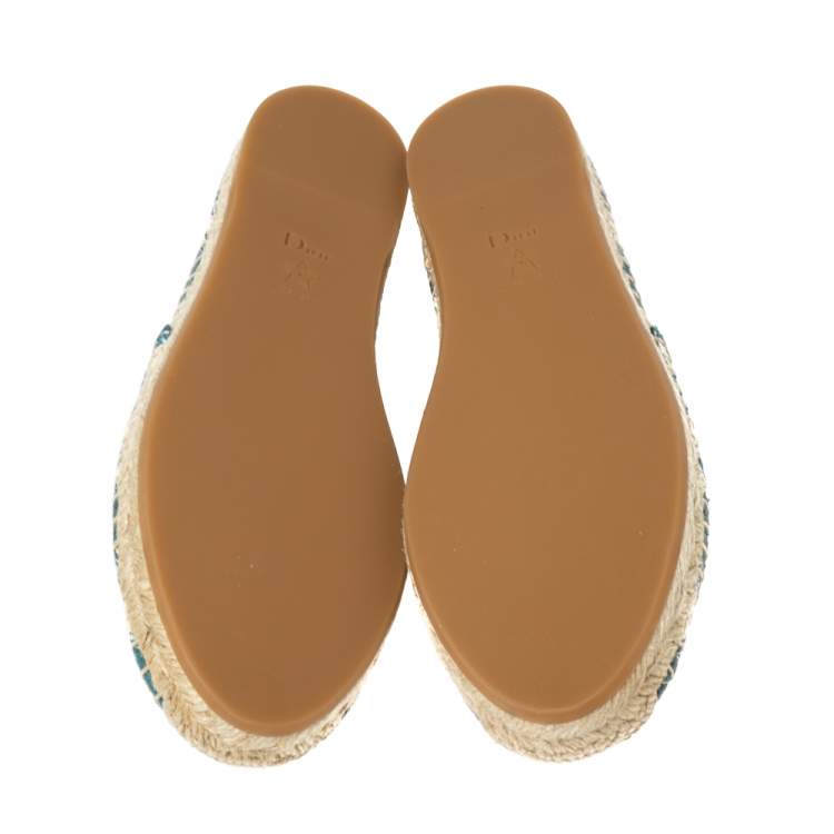 Pre Owned Dior Blue/White Embroidered Cotton Fabric Granville D Stripe Espadrille Flats Size 38.5