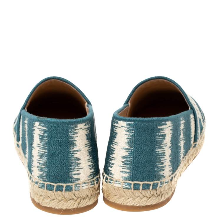 Pre Owned Dior Blue/White Embroidered Cotton Fabric Granville D Stripe Espadrille Flats Size 38.5