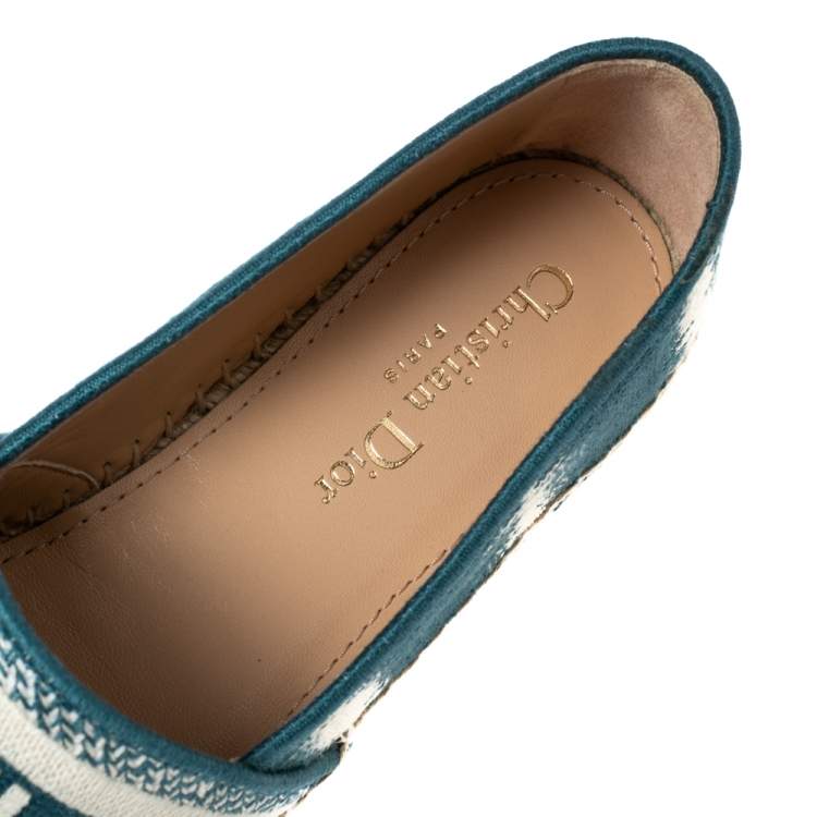 Pre Owned Dior Blue/White Embroidered Cotton Fabric Granville D Stripe Espadrille Flats Size 38.5